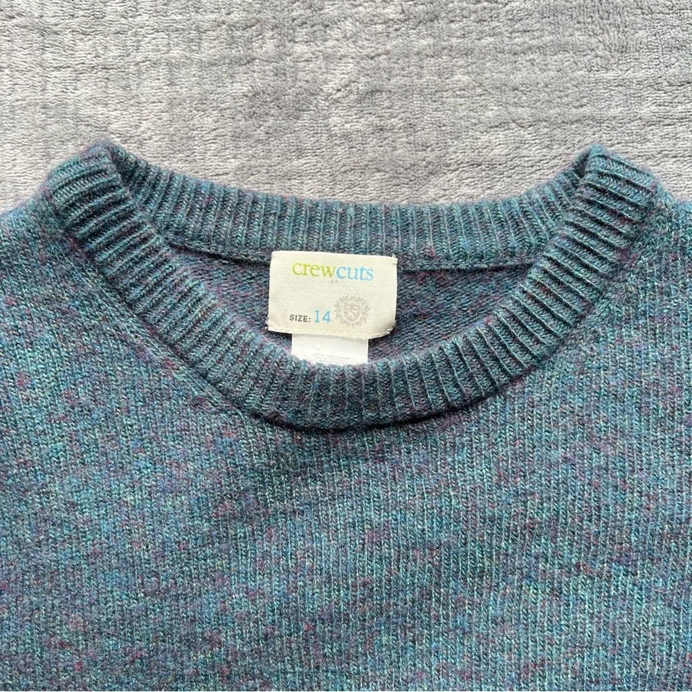J. Crew Crewcuts Merino Wool Blend Elbow Patches Green Sweater Pullover Sz 14_2